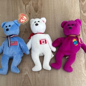 Ty Stuffed Animals - Blue, White, and Purple Bears